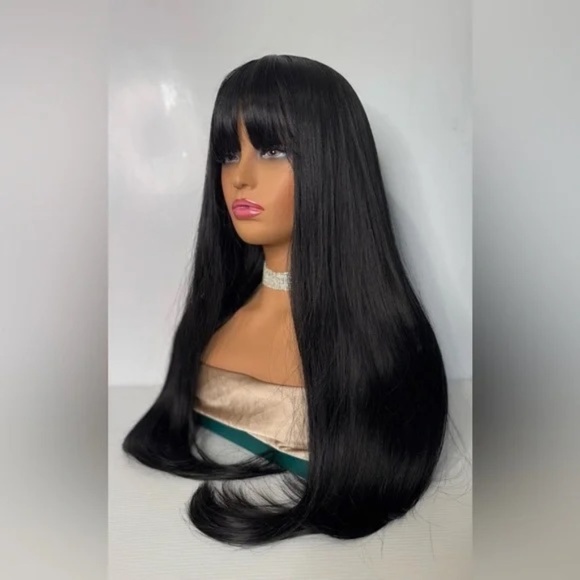 Long Straight Black Wig with Bangs for Women – Natural-Looking - Picture 4 of 8